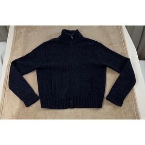 Vintage Polo Ralph Lauren Knit Sweater Men L Navy Lambs wool Blend Full Zip EUC